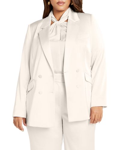 City Chic Rylie Double Breasted Blazer - Natural