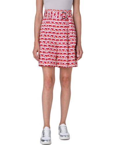 Akris Punto Fiorellina Flamingo Dot Print Belted Cotton Bermuda Shorts - Red