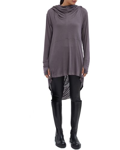 MARCELLA Oslo Semisheer Hooded Long Sleeve High-low Jersey Tunic - Gray