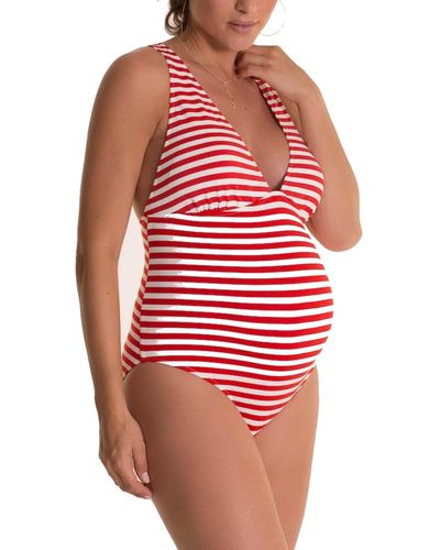 Pez D'or Marina Stripe One-piece Maternity Swimsuit - Red