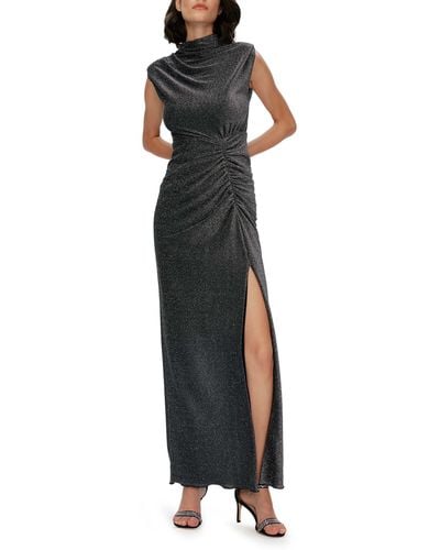 Diane von Furstenberg Apollo Metallic Ruched Maxi Dress - Black