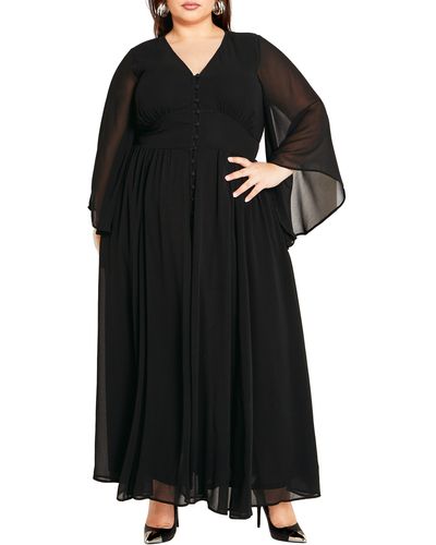 City Chic Katalina Long Sleeve Maxi Dress - Black