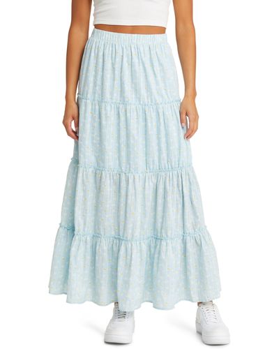 BP. Tiered Cotton Maxi Skirt - Blue