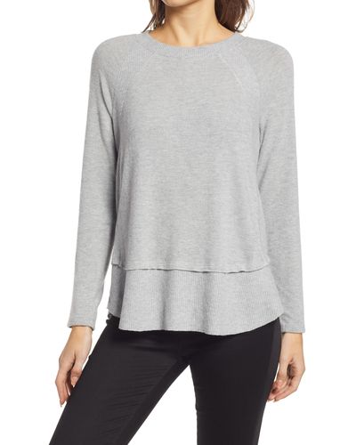 Everleigh Cozy Ribbed Inset Layered Tunic - Gray