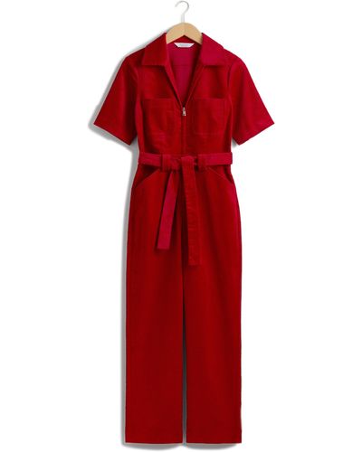 & Other Stories & Zip Front Corduroy Jumpsuit - Red