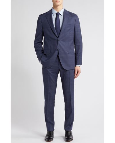Peter Millar Windowpane Check Tailored Fit Wool Suit - Blue