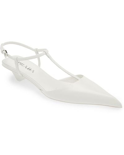 Prada Modellerie Pointed Toe Kitten Heel Pump - White