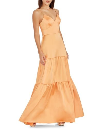 Dress the Population Tess Tiered Satin Gown - Orange