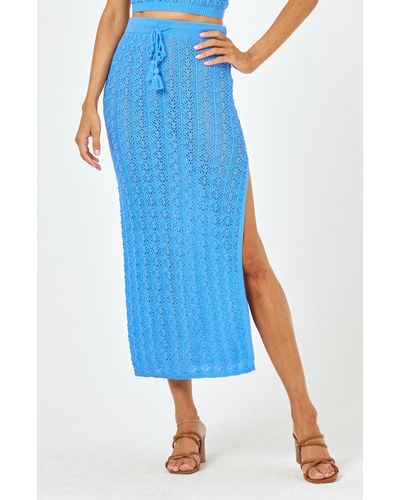 L*Space Sweet Talk Open Stitch Cover-up Midi Skirt - Blue