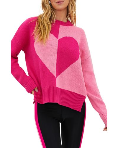 Beach Riot Callie Colorblock Heart Crewneck Sweater - Pink