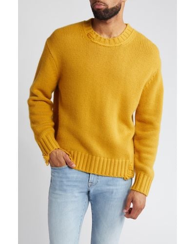 FRAME Destroyed Cashmere Crewneck Sweater - Yellow