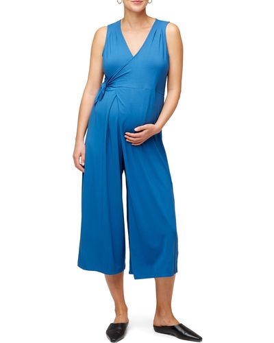 Nom Maternity Francesca Wide Leg Maternity/nursing Jumpsuit - Blue