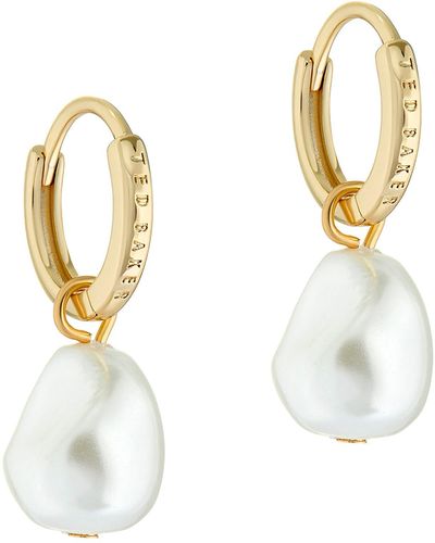 Ted Baker Periaa Imitation Pearl Drop huggie Hoop Earrings - White