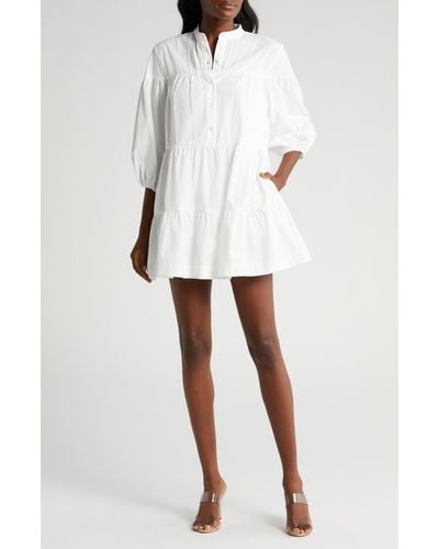 Wayf Addison Tiered Cotton Mini Shirtdress - White