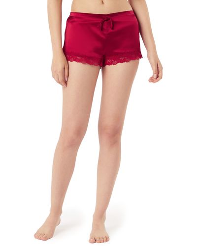 Etam Milky Lace Trim Silk Pajama Shorts - Red