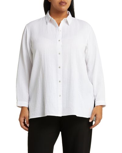 Eileen Fisher Classic Collar Easy Organic Cotton Button-up Shirt - White