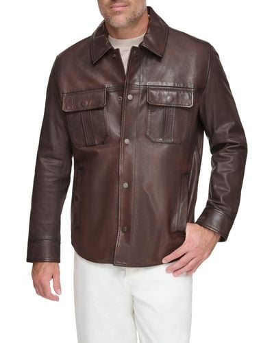 Andrew Marc Mogador Lambskin Leather Jacket - Brown