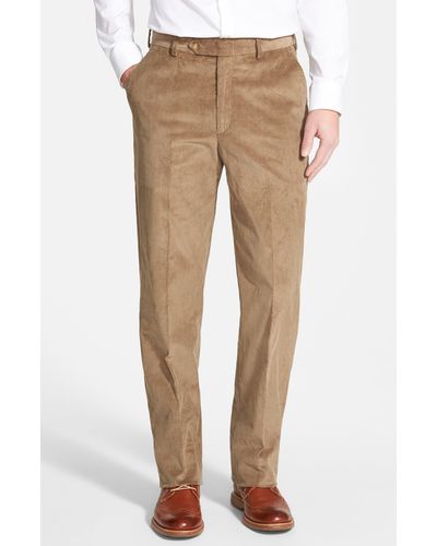 Berle Flat Front Classic Fit Corduroy Pants - Natural