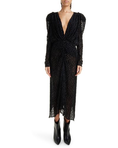 Isabel Marant Maray Velvet Dot Long Sleeve Midi Dress - Black
