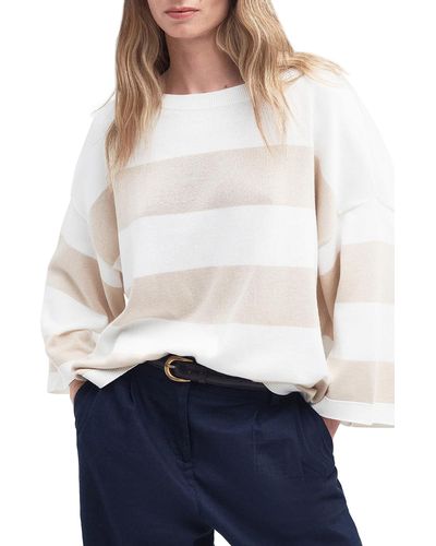 Barbour Vivienne Stripe Cotton Sweater - White
