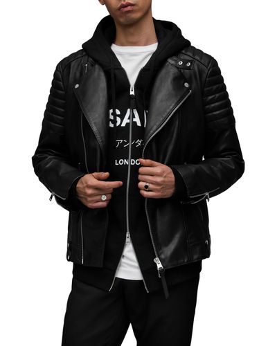 AllSaints Silas Lambskin Leather Biker Jacket - Black