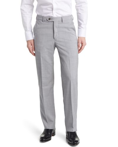 Berle Flat Front Tropical Weight Wool Dress Pants - Gray
