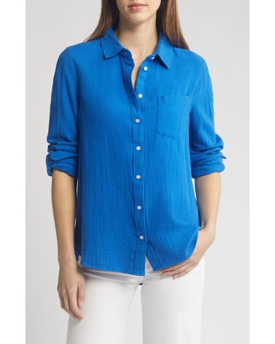 Caslon Caslon(r) Casual Gauze Button-up Shirt - Blue