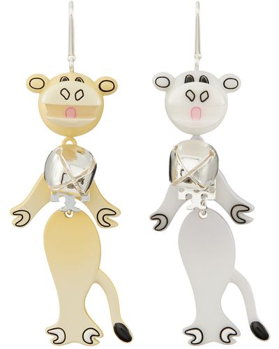 Tory Burch Cow Mismatched Drop Earrings - White