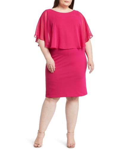 Connected Apparel Cape Sleeve A-line Dress - Pink