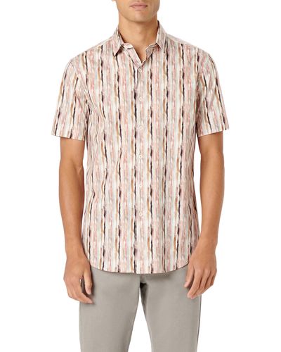 Bugatchi Julian Stripe Short Sleeve Stretch Cotton Button-up Shirt - Multicolor