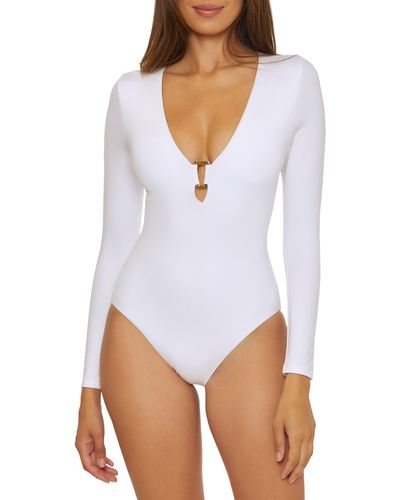 Trina Turk Monaco Long Sleeve One-piece Swimsuit - White