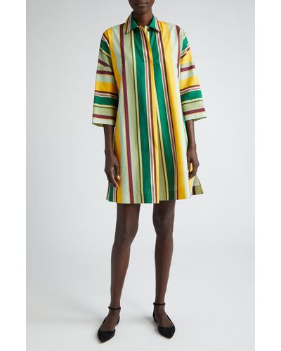 Akris Punto Stripe Long Sleeve Cotton Shift Dress - Green