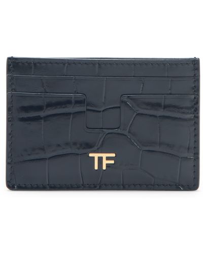 Tom Ford T-line Croc Embossed Leather Card Holder - Gray