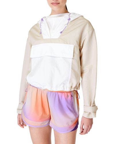 Sweaty Betty Nomad Colorblock Hooded Pullover Jacket - White