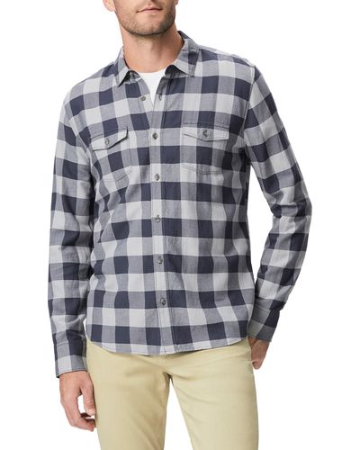 PAIGE Everett Plaid Flannel Button-up Shirt - Blue