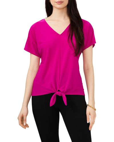 Chaus V-neck Tie Front Top - Pink