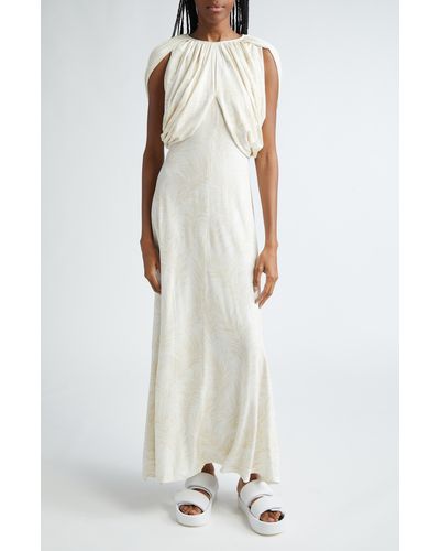 Rabanne Feather Print Draped Dress - White