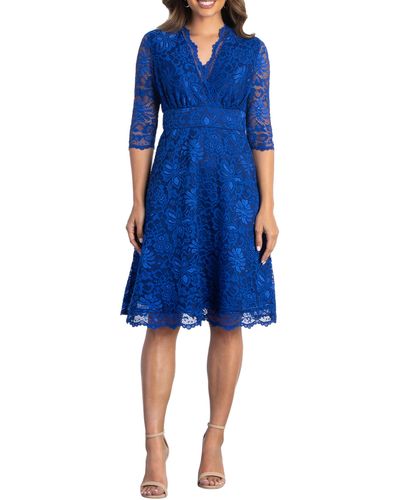 Kiyonna Missy Lace Elbow Sleeve Dress - Blue