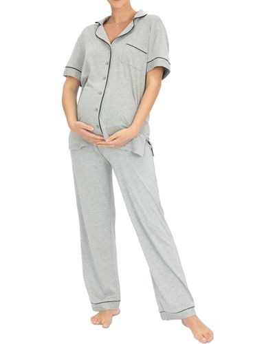 ANGEL MATERNITY Short Sleeve Maternity Pajamas - White