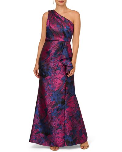 Adrianna Papell One-shoulder Jacquard Gown - Purple