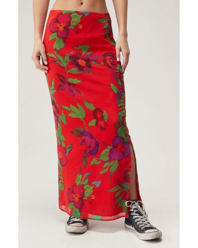 Nasty Gal Floral Maxi Skirt - Red