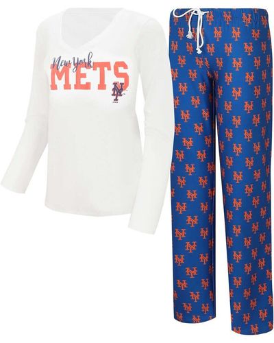 Women's Concepts Sport White/Royal Los Angeles Dodgers Flagship Long Sleeve V-Neck T-Shirt & Pants Sleep Set