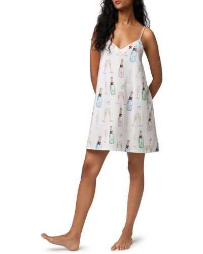 Bedhead Just Married Print Organic Cotton Jersey Chemise - White