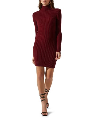 Astr Gwendolyn Funnel Neck Long Sleeve Sweater Dress - Red