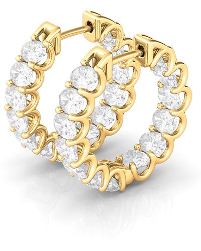 HauteCarat Oval Sideways Lab Created Diamond Inside Out 14k Gold Hoop Earrings - Metallic