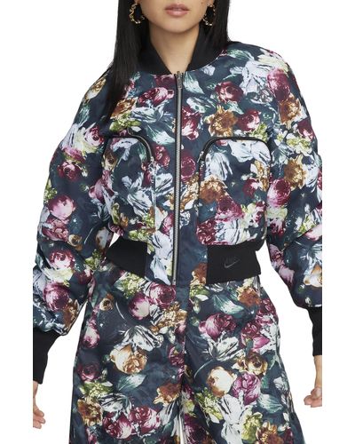 Nike Therma-fit Oversize Reversible Floral Bomber Jacket - Blue