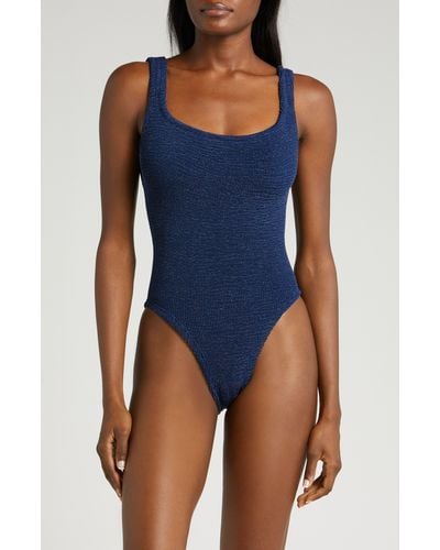 Hunza G Textured Square Neck One-piece Swimsuit - Blue