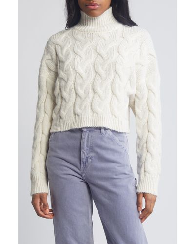 TOPSHOP Turtleneck Crop Cable Sweater - Gray