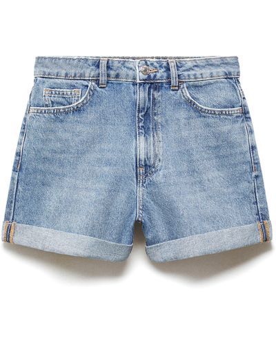 Mango High Waist Mom Fit Denim Shorts - Blue