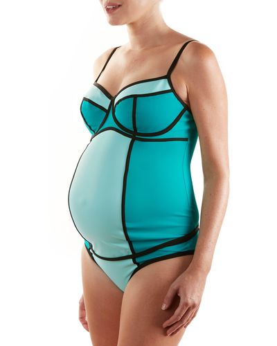 Cache Coeur Rosy Two-piece Colorblock Maternity Tankini Swimsuit - Blue